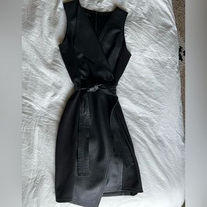 BCBG black faux leather belted dress XS